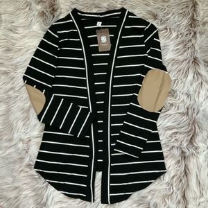 🌟NEW🌟 black white striped cardigan faux leather elbow